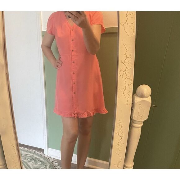 Loft Datlet Pink Button Down Short Sleeve Women’s Dress-Shirt Size 4P - Picture 2 of 7